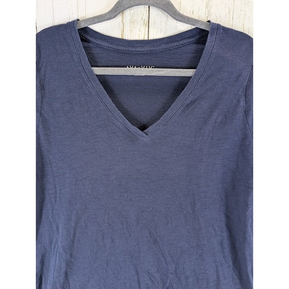Ava‎ Viv Size 1X Dark Blue V Neck Womens Short Sleeve Casual Top - Picture 5 of 8